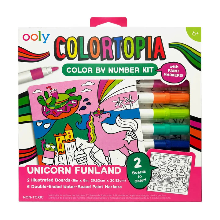 Colortopia Paint Marker by Number Kit - Unicorn Funland 8pc Coloring Supplies Ooly 