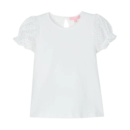 Contrast Sleeve Tee - White Eyelet Girl Shirt Bisby 