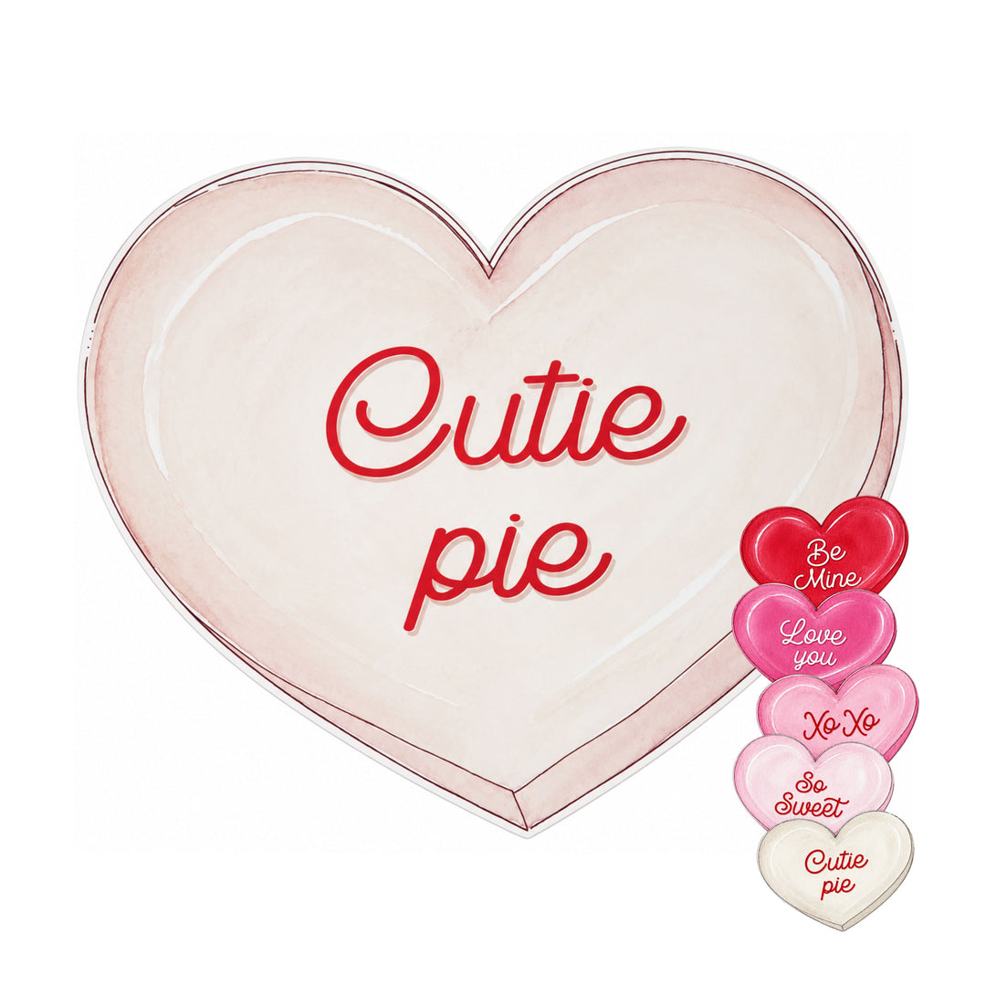 Conversation Hearts Red, Pink, and White Posh Die-Cut Placemat Placemats Rosanne Beck 