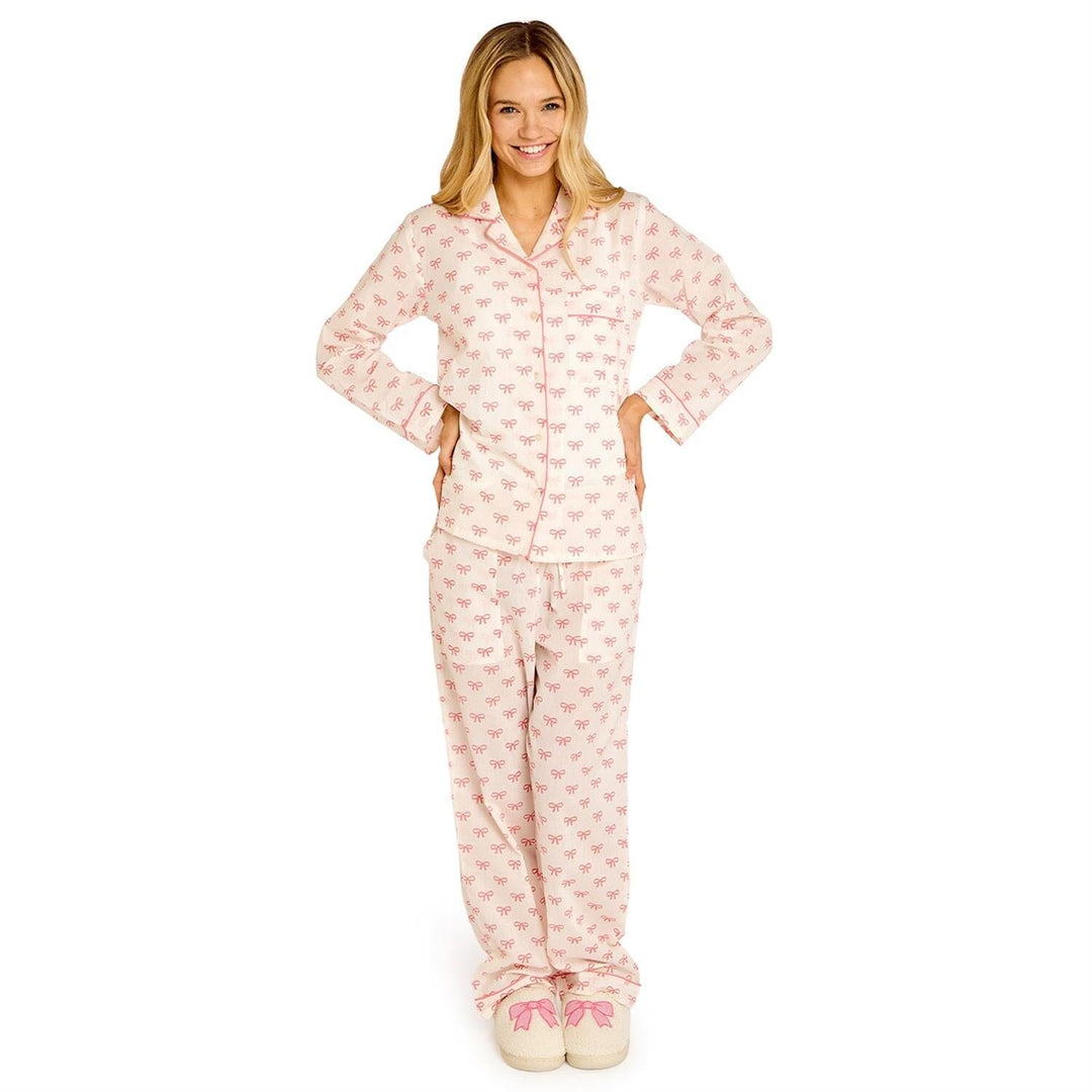 Coquette Bow Print Cotton Printed Pajamas - Pink Womens Pajamas Two's Company 