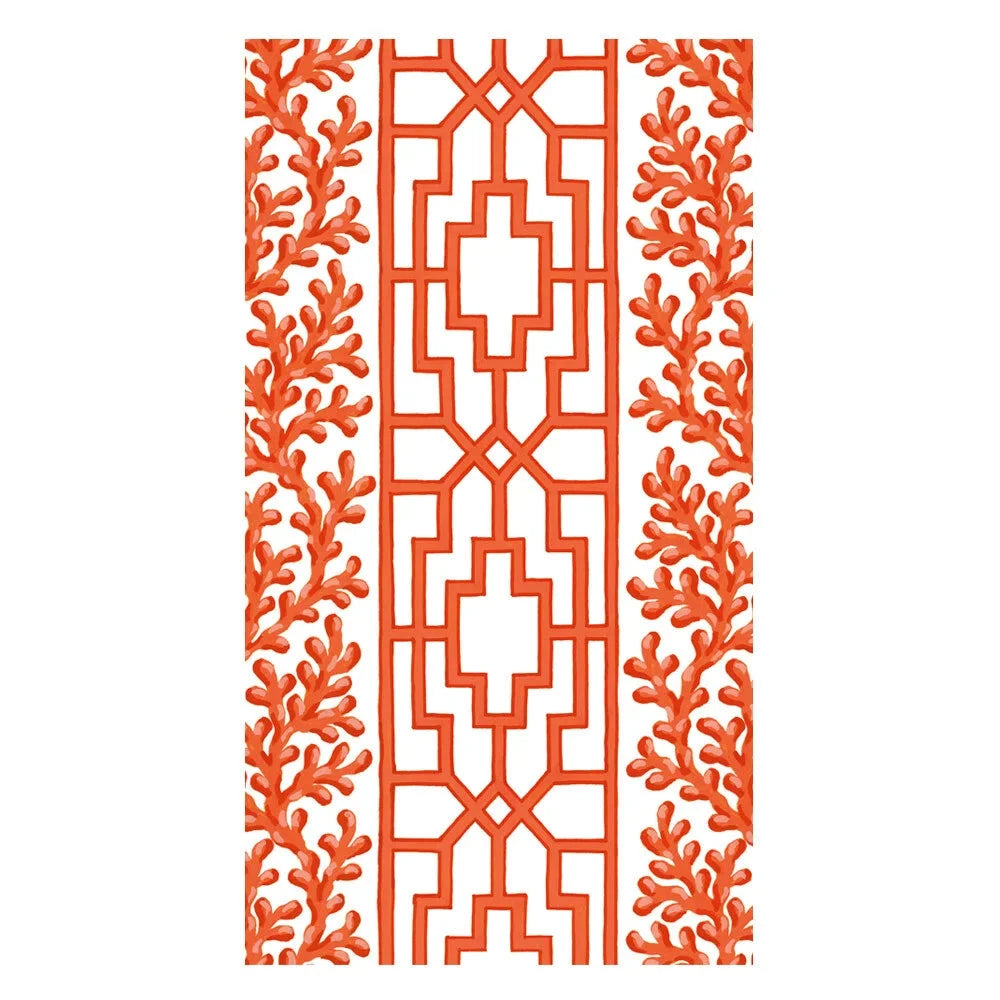 Coral and Trellis Coral Guest Towel Napkins Guest Towels Caspari 