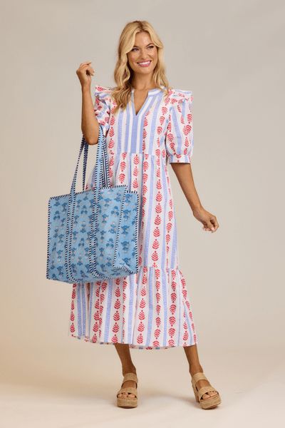 Cornflower Block Print Tote Tote Queens Designs 