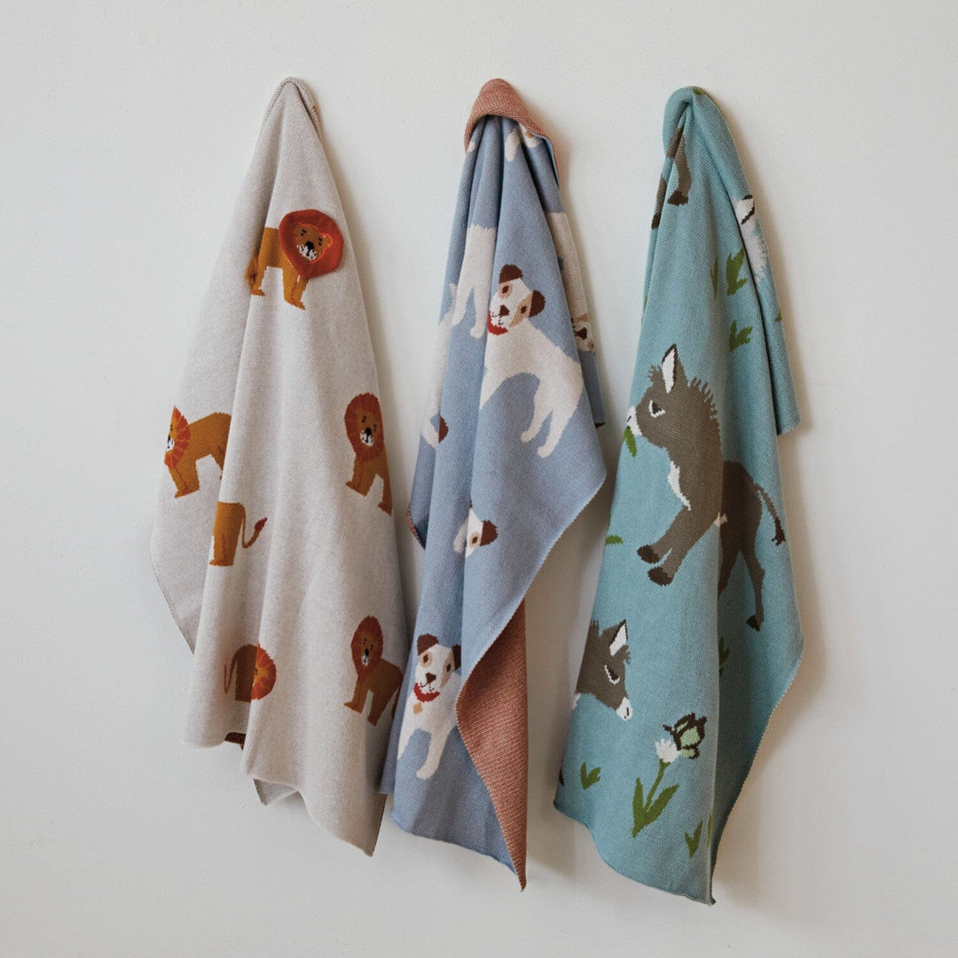 Cotton Knit Baby Blanket - Dogs on Blue Baby Blanket Creative Co-Op 
