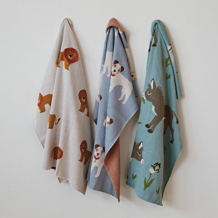 Cotton Knit Baby Blanket - Dogs on Blue Baby Blanket Creative Co-Op 