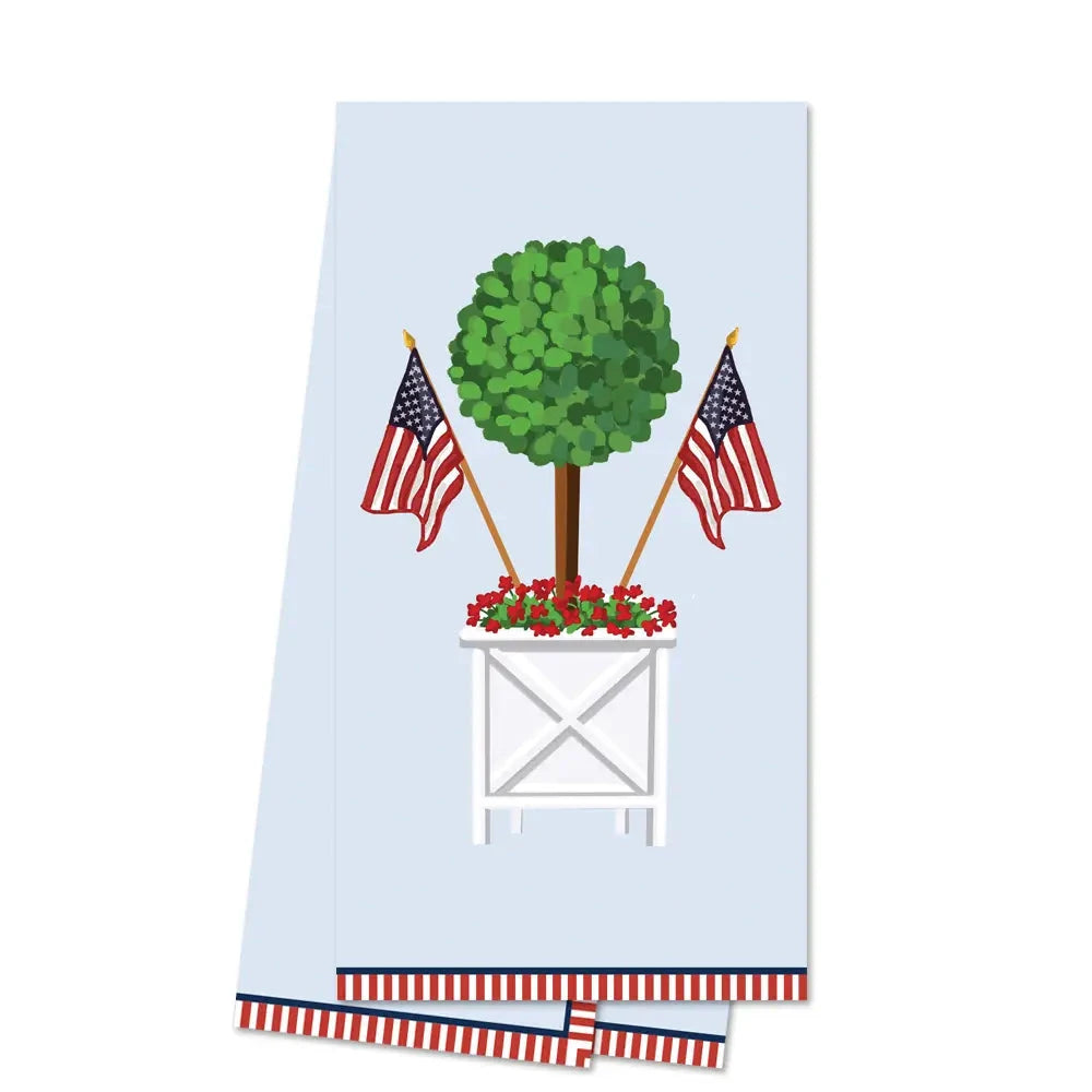 Cotton Tea Towel - Patriotic Topiary Kitchen Towel WH Hostess 