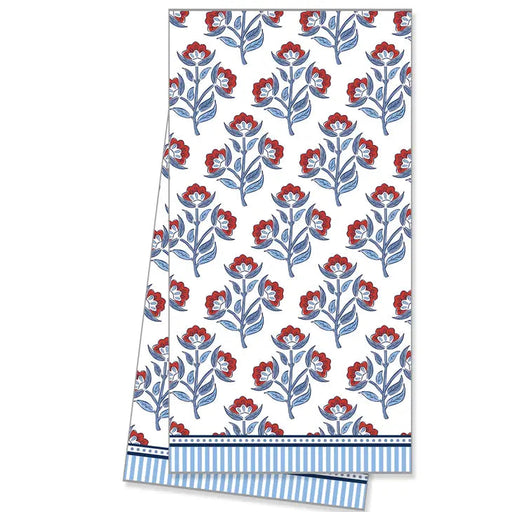 Cotton Tea Towel - Red Floral Block Print Kitchen Towel WH Hostess 