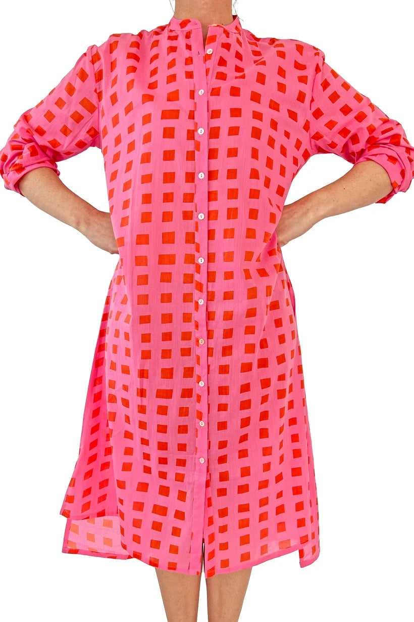 Coverup Shirt Dress - Pink and Orange Blocks Womens Cover Up See Design 