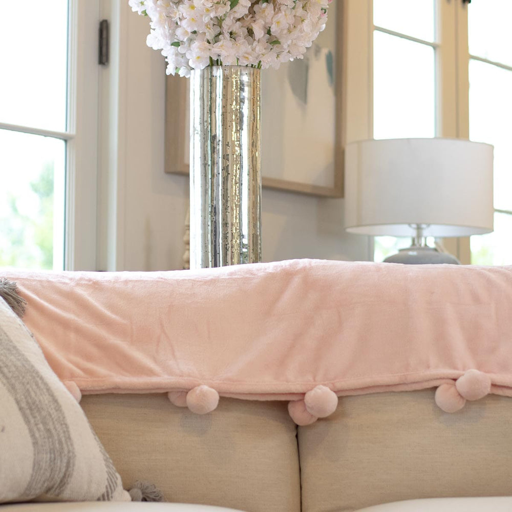 Cozy Pom Pom Throw - Light Pink Blanket The Royal Standard 
