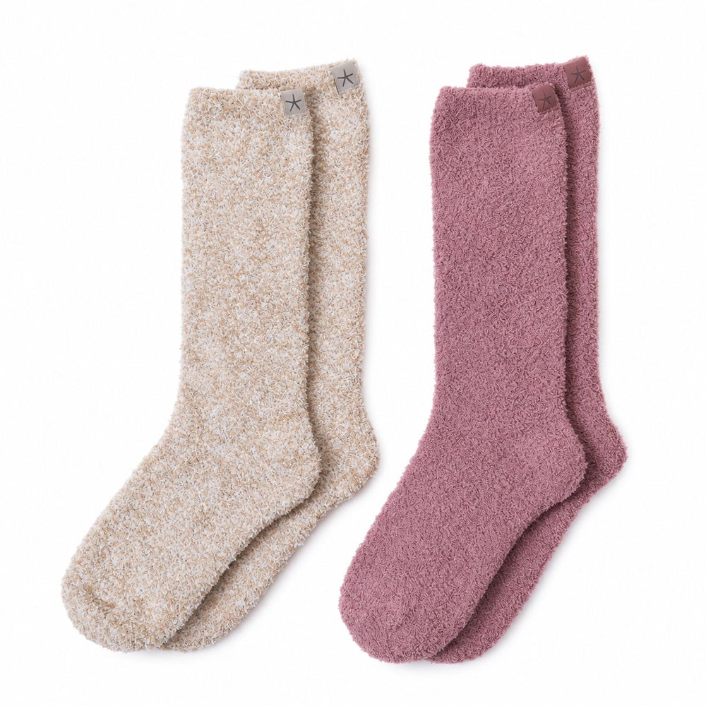 CozyChic 2 Pair Sock Set - Onesize Socks Barefoot Dreams Teaberry and Heathered Stone 