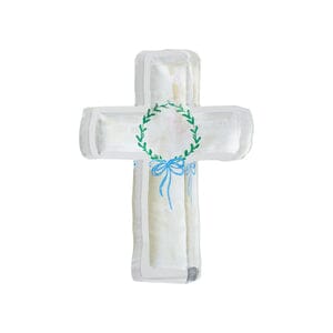 Cream Acrylic Cross with Wreath - Blue Bow Home Decor Over The Moon 