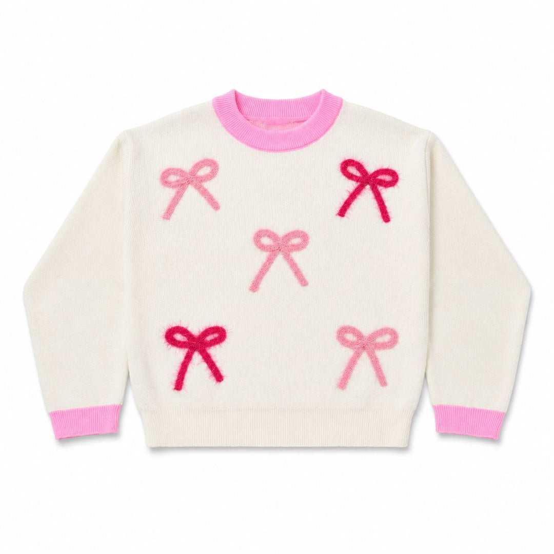 Cream Sweater with Embellished Bows - Pinks Girl Shirt Lulu Bebe 