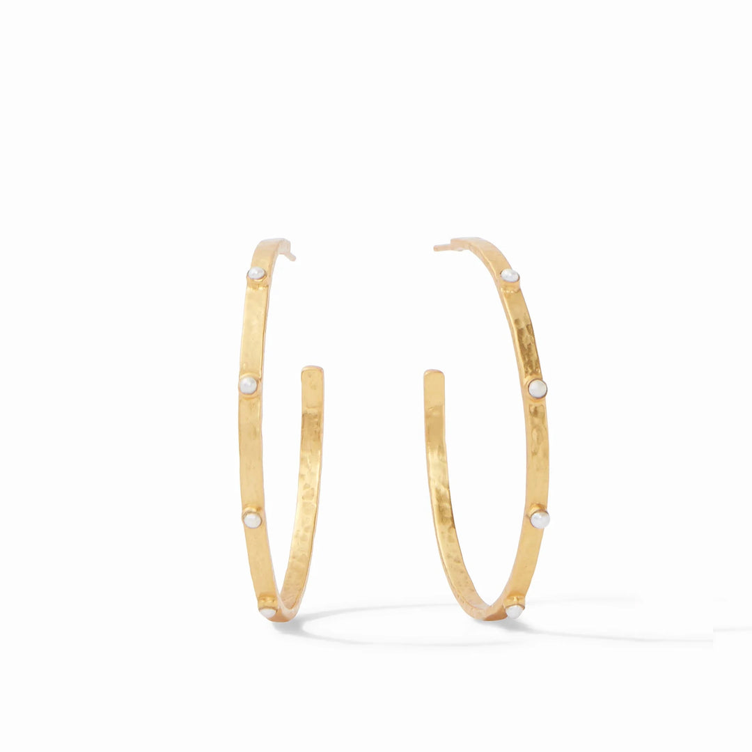Crescent Stone Hoop Earrings - Pearl Womens Earrings Julie Vos Large 