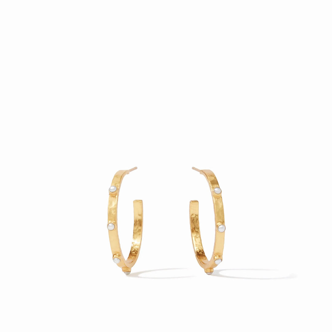 Crescent Stone Hoop Earrings - Pearl Womens Earrings Julie Vos Medium 