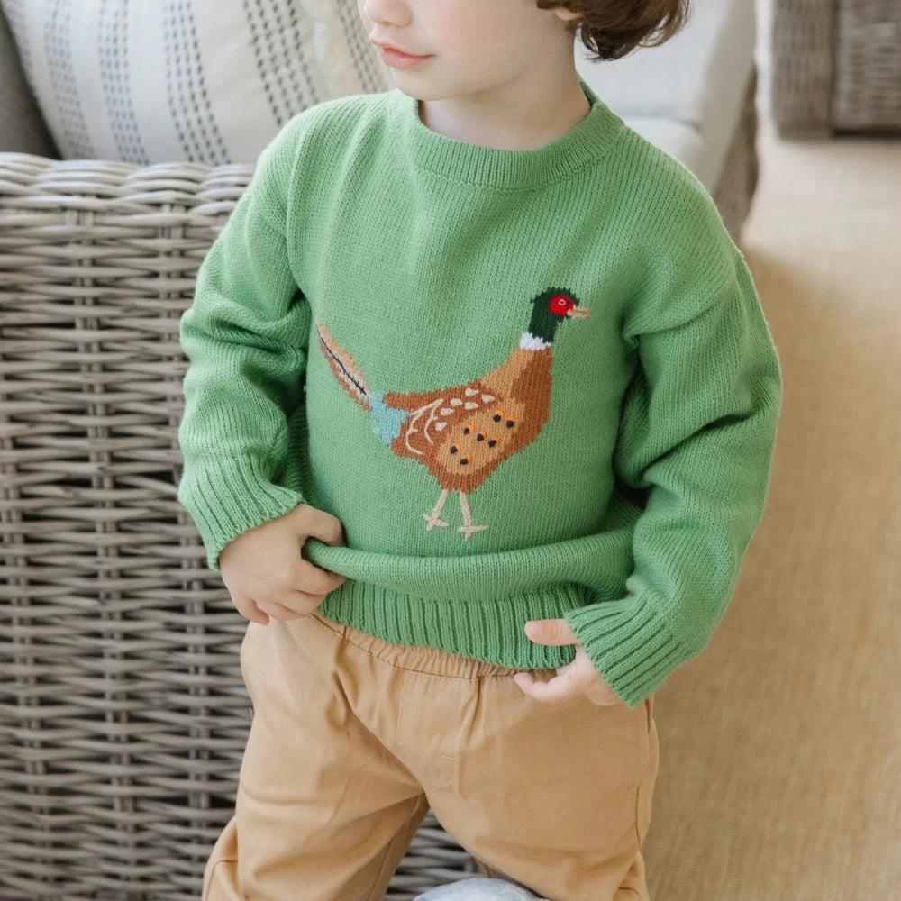 Crew Neck Sweater - Pheasant on Sage Boy Sweater Bailey Boys 