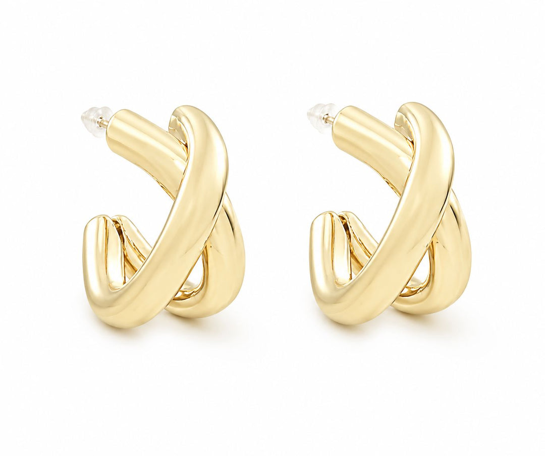 Crossover Hoops Gold Womens Earrings Golden Stella 