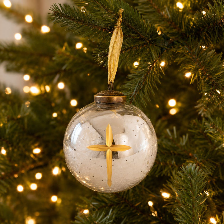 Cruix Glass Ball Ornament in Antique Silver Christmas Ornament The Royal Standard 