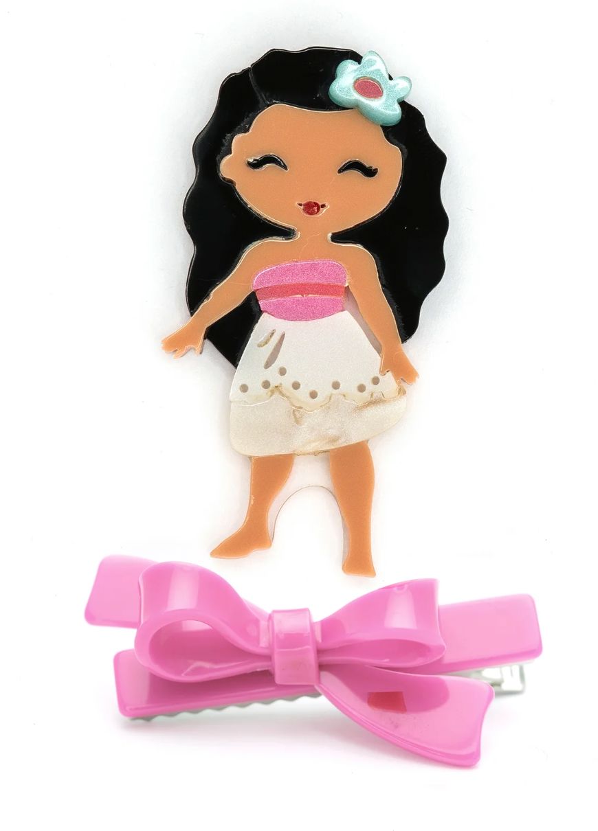 Cute Doll Flower Hair with Bow Clips Girl Hair Accessory Lilies and Roses 