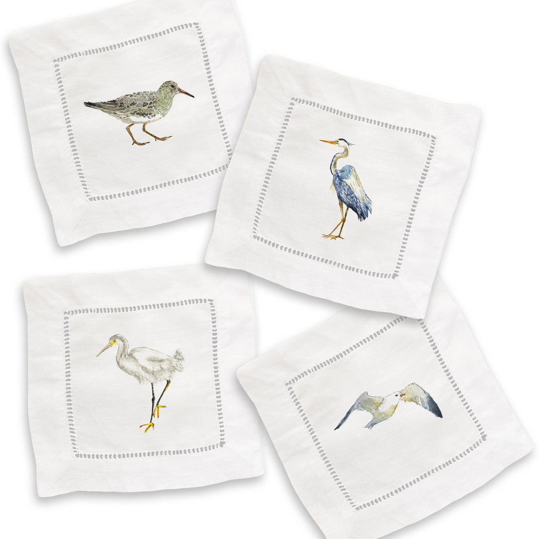 Sea Birds Mixed Linen Cocktail Napkin Set
