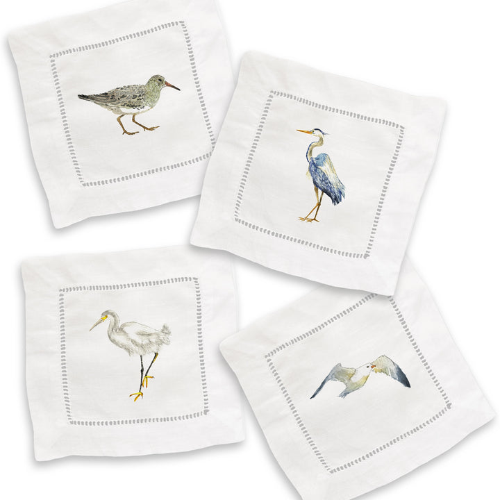 Sea Birds Mixed Linen Cocktail Napkin Set