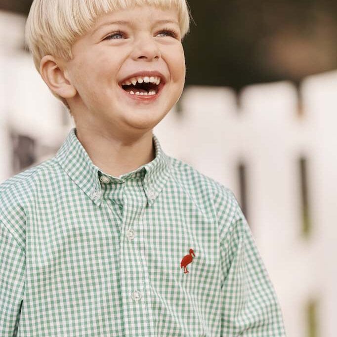 Dean's List Dress Shirt - Gibson Island Green Mini Gingham Boy Shirt Beaufort Bonnet 