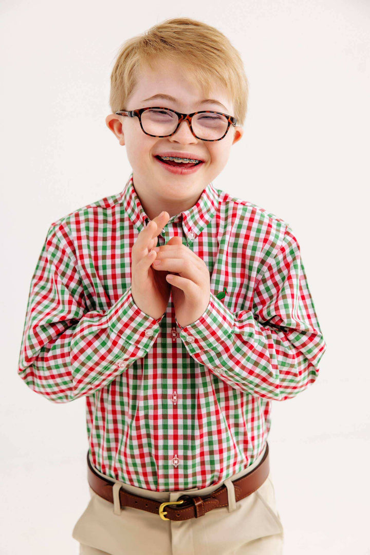 Dean's List Dress Shirt - Richmond Red and Kiawah Kelly Green Gingham Boy Shirt Beaufort Bonnet 