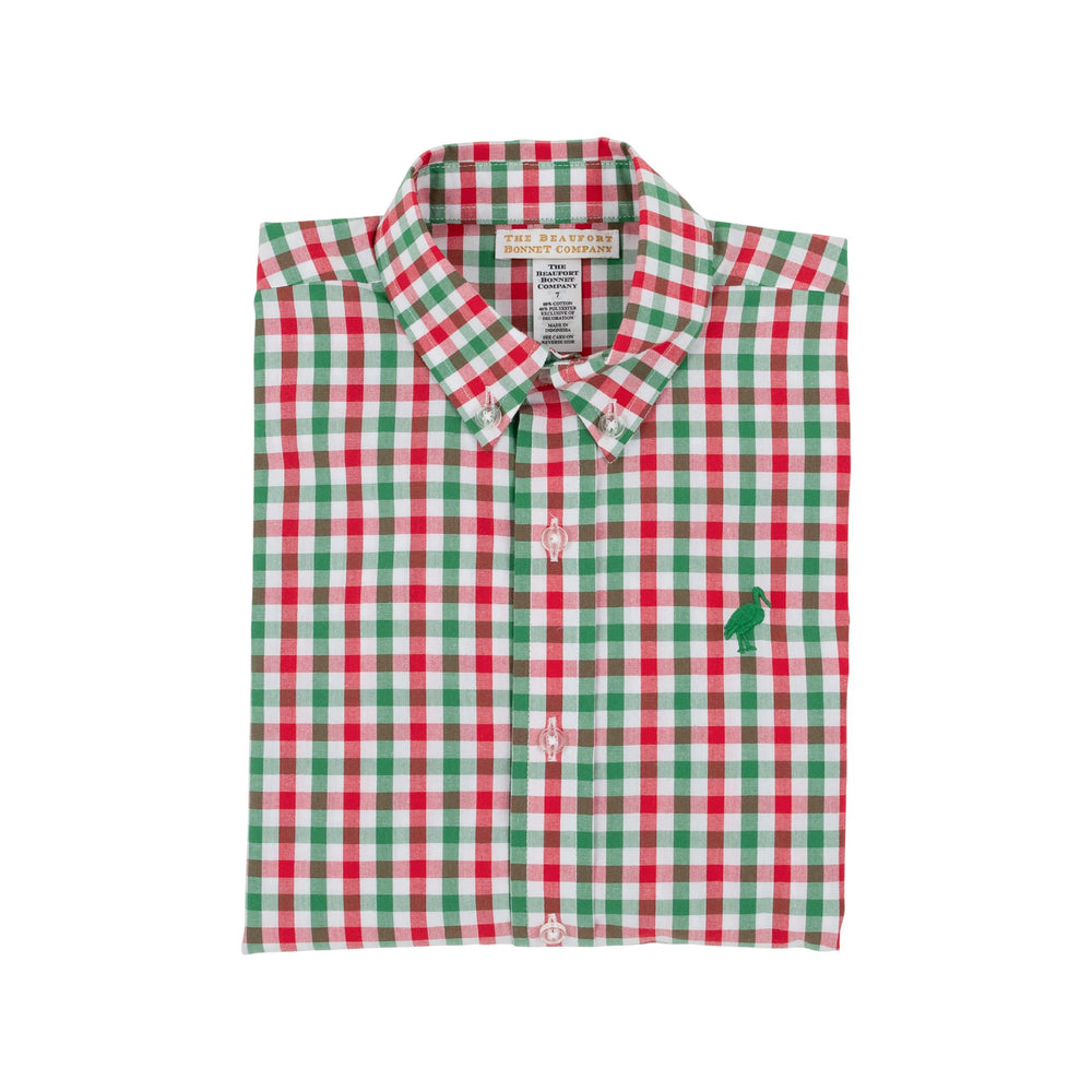 Dean's List Dress Shirt - Richmond Red and Kiawah Kelly Green Gingham Boy Shirt Beaufort Bonnet 