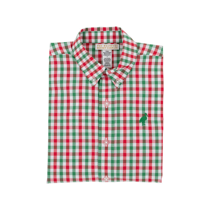 Dean's List Dress Shirt - Richmond Red and Kiawah Kelly Green Gingham Boy Shirt Beaufort Bonnet 