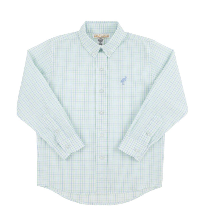 Dean's List Dress Shirt - Sea Island Seafoam Beale Street Blue Windowpane Boy Shirt Beaufort Bonnet 