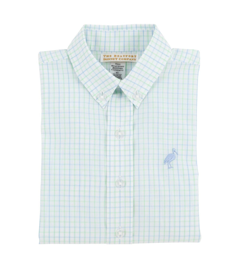 Dean's List Dress Shirt - Sea Island Seafoam Beale Street Blue Windowpane Boy Shirt Beaufort Bonnet 