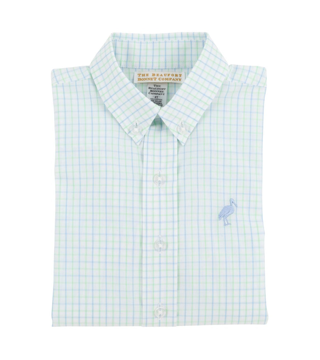 Dean's List Dress Shirt - Sea Island Seafoam Beale Street Blue Windowpane Boy Shirt Beaufort Bonnet 