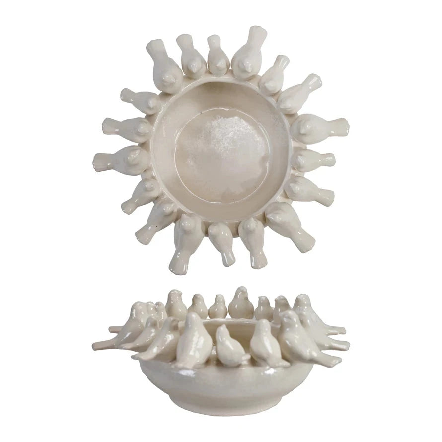 Decorative Stoneware Bowl/Planter with 3D Birds on Rim Decorative Bowl Creative Co-Op 