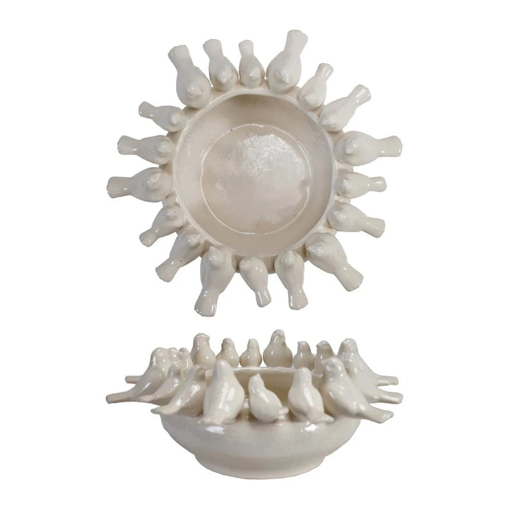 Decorative Stoneware Bowl/Planter with 3D Birds on Rim Decorative Bowl Creative Co-Op 