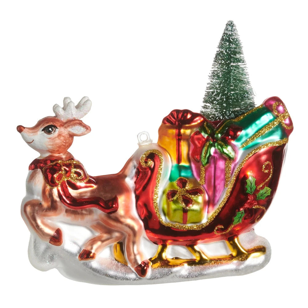 Deer with Package Sleigh Ornament Christmas Ornament RAZ 