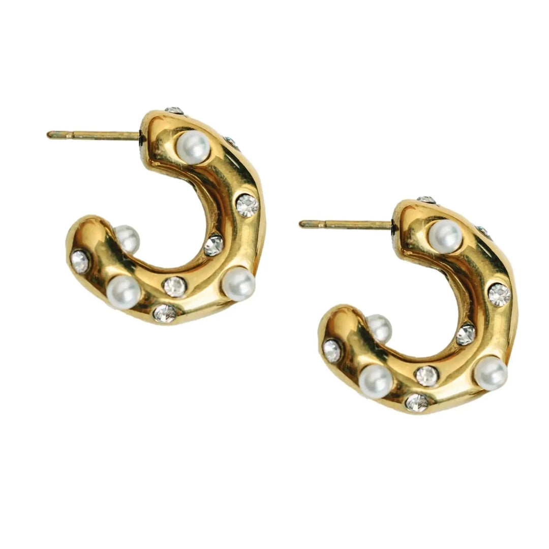 Diamonds and Pearls Chunky Huggie Statement Earrings Womens Earrings St. Armands Designs 