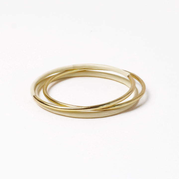 Diane Bangles Set of 3- Ivory Enamel + Brass Womens Bracelet Ink and Alloy 