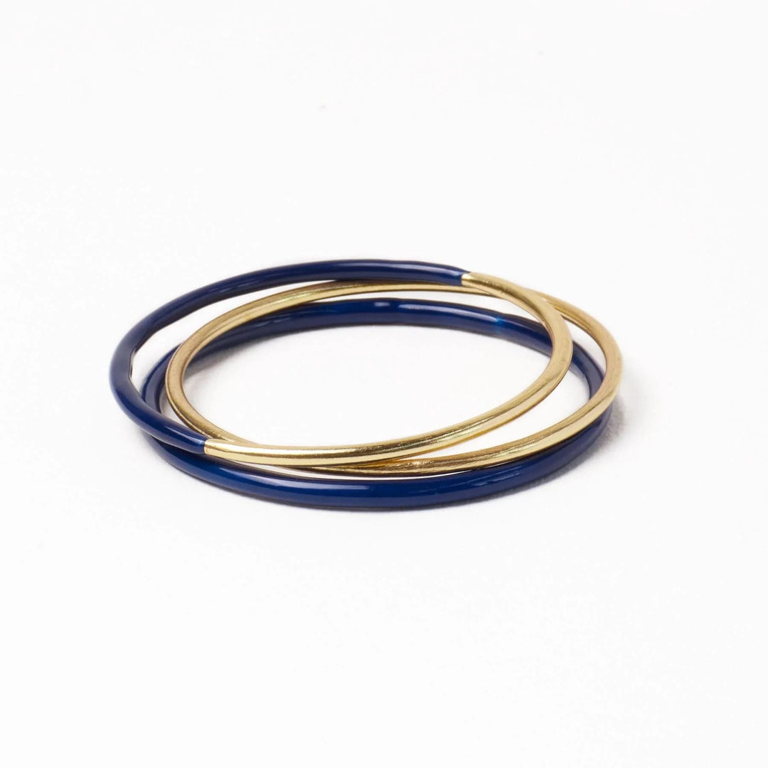 Diane Bangles Set of 3- Navy Enamel + Brass Womens Bracelet Ink and Alloy 