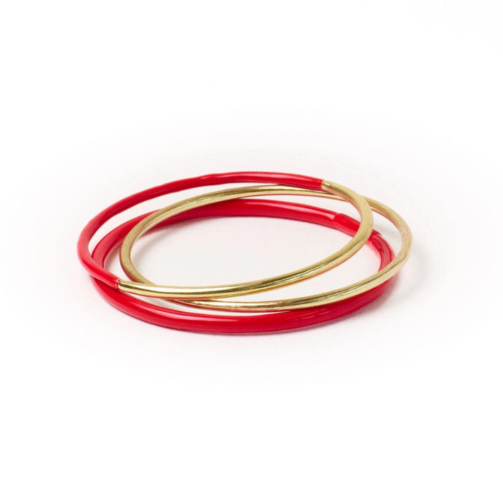 Diane Bangles Set of 3- Red Enamel + Brass Womens Bracelet Ink and Alloy 