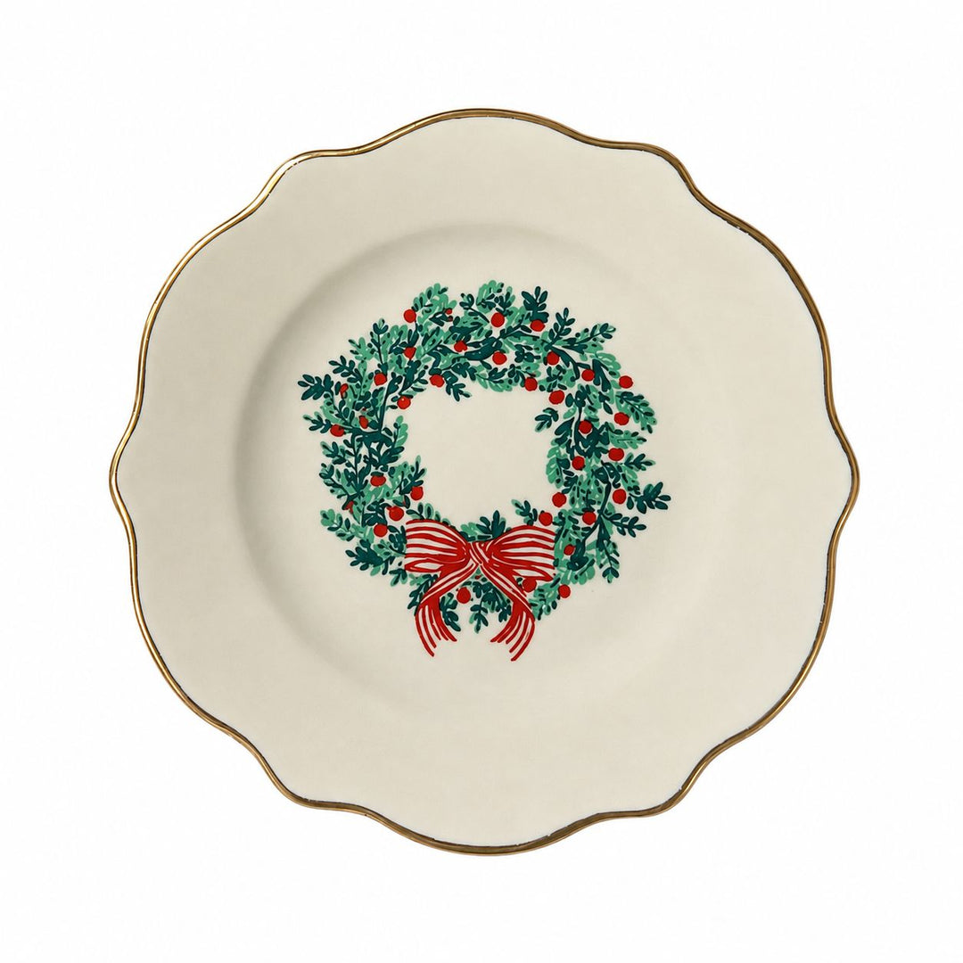 Die Cut Appetizer Plate Wreath & Ribbon Serving Plate Mary Square 