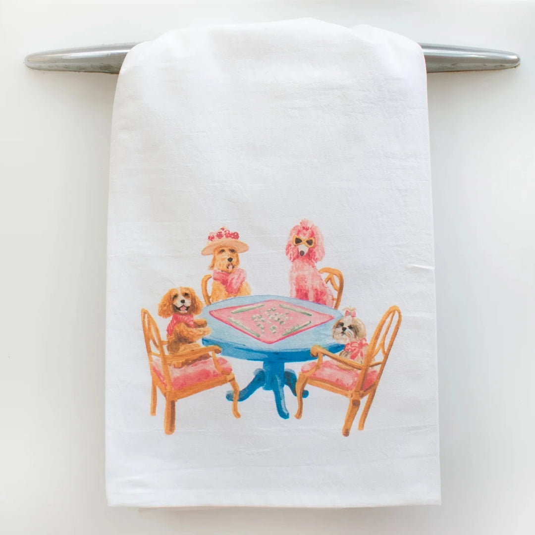 Dogs Playing Mahjong Tea Towel Kitchen Towel Taylor Paladino 