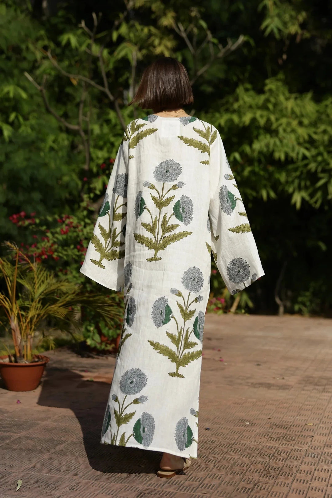 Doha Kaftan - Blue/Green Flower Womens Dress Maison Marigold 