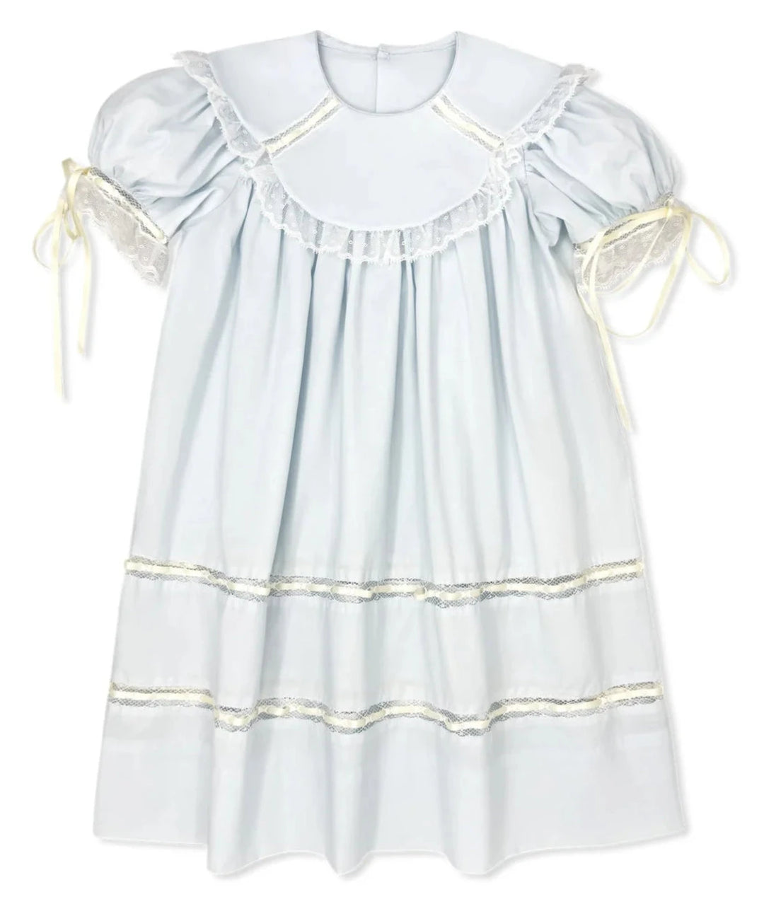 Donahue Dress - Blessings Blue Batiste, Ecru Ribbon Girl Dress Lullaby Set 