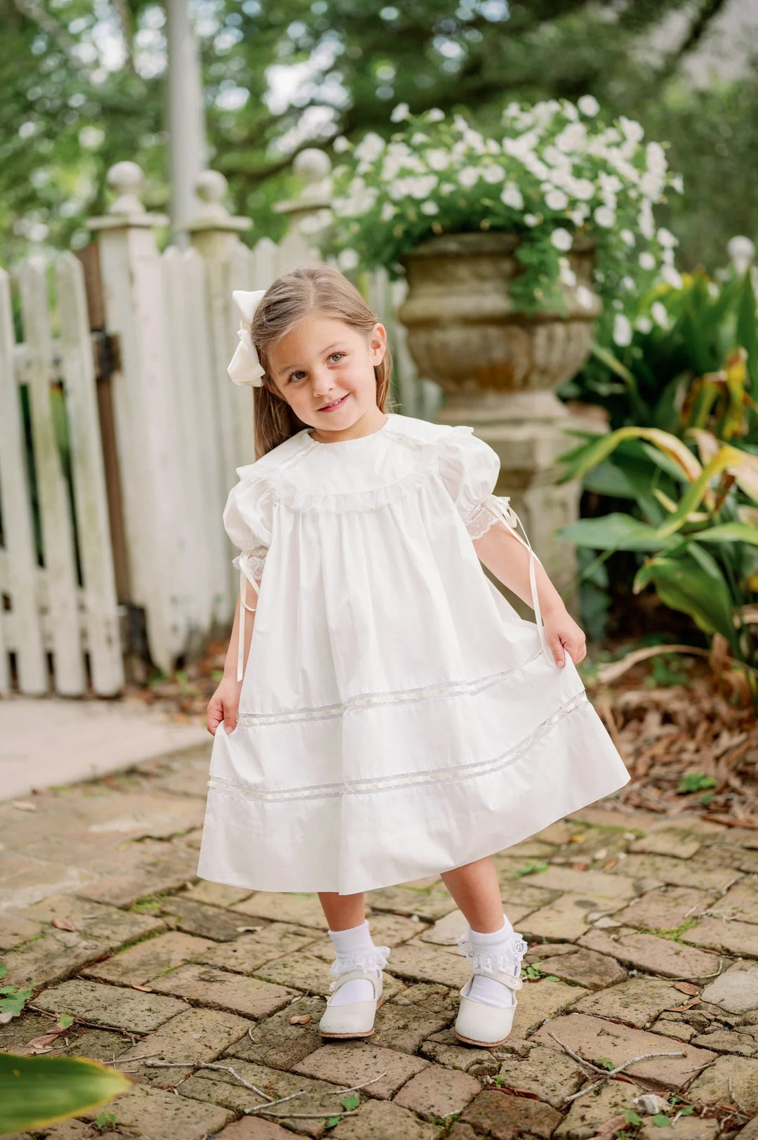 Donahue Dress - Blessings White Batiste, Ecru Ribbon Dress Lullaby Set 