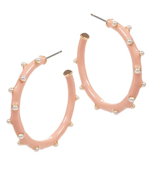 Dotted Pearl and Enamel Hoops Womens Earrings Golden Stella Mauve 