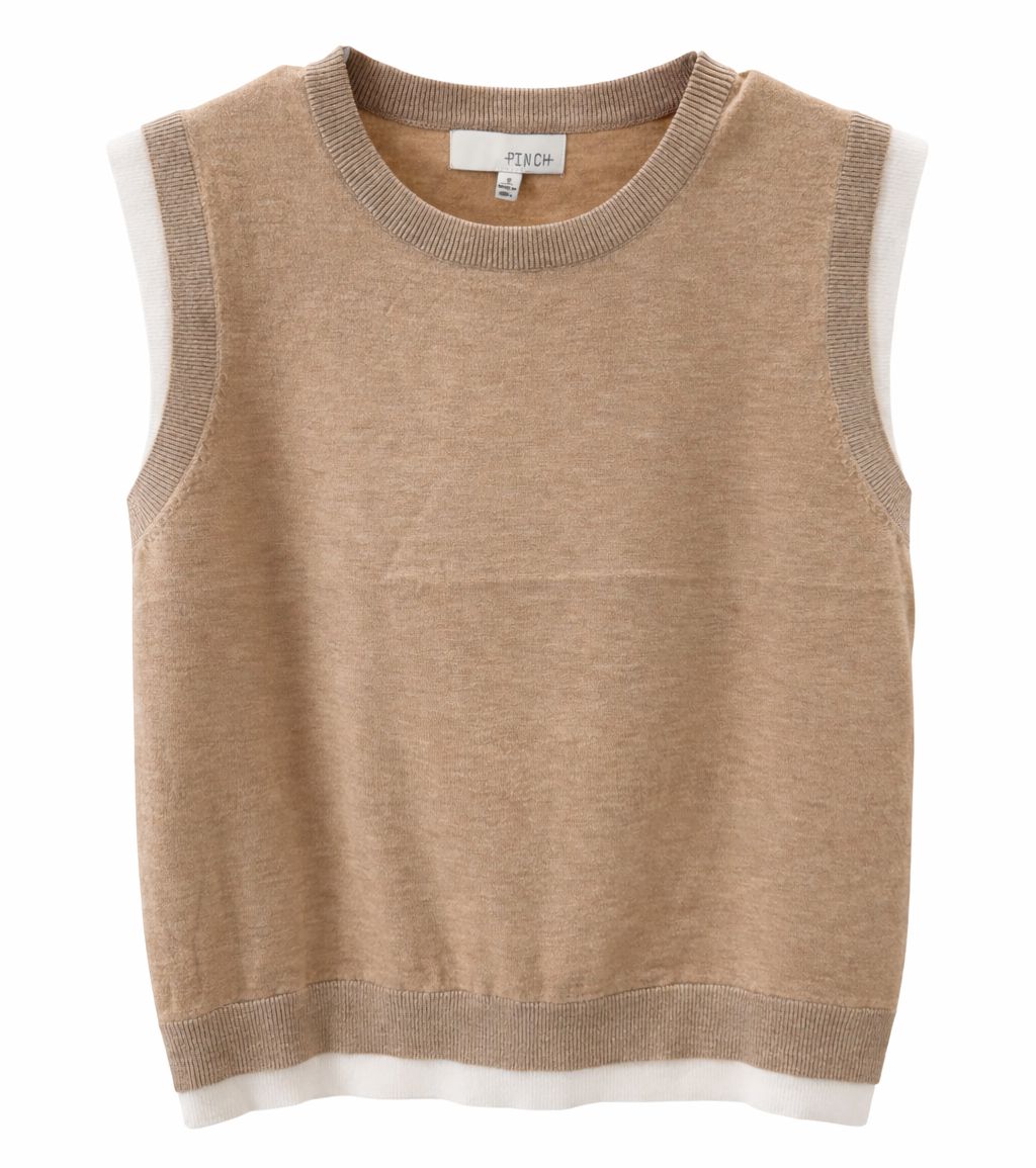 Double Layer Sleeveless Knit Top - Taupe Womens Shirt Pinch 