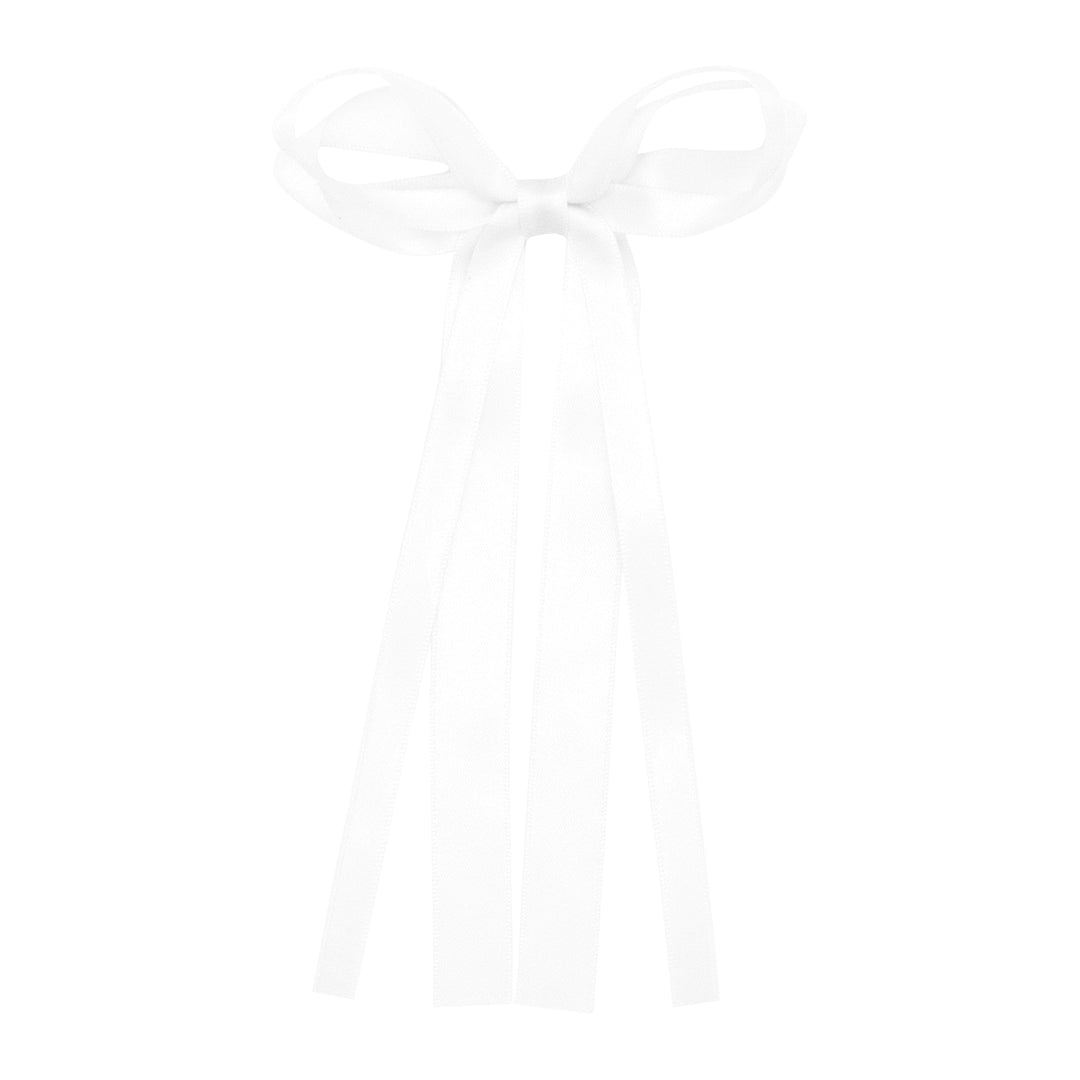 Double Satin Streamer Bows - Mini Hair Bow WeeOnes White 