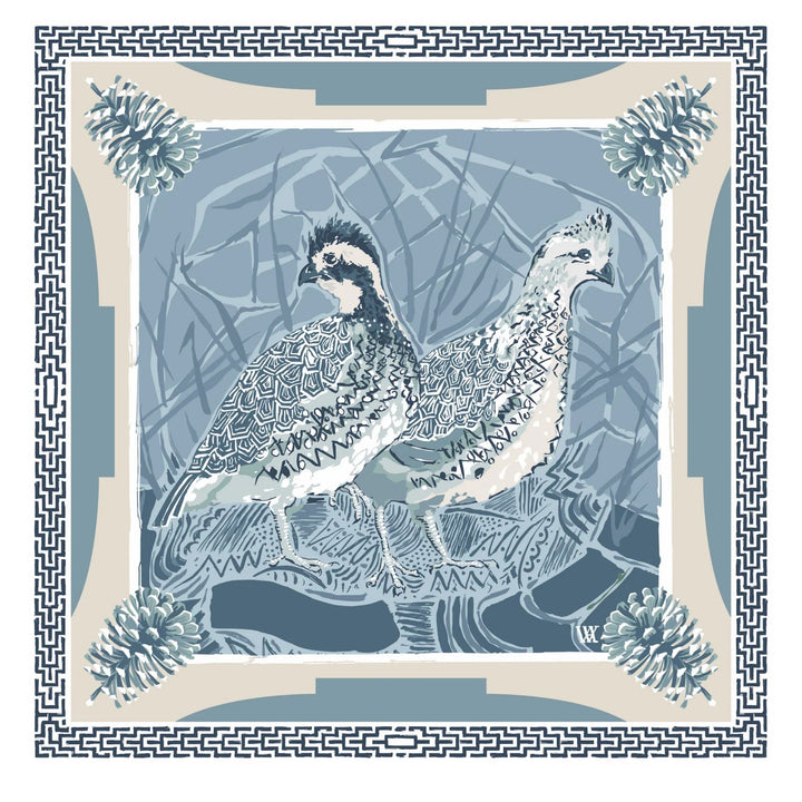 Double Sided Silk Scarves - Blue Quail Pair Scarf Renwood 35x35 