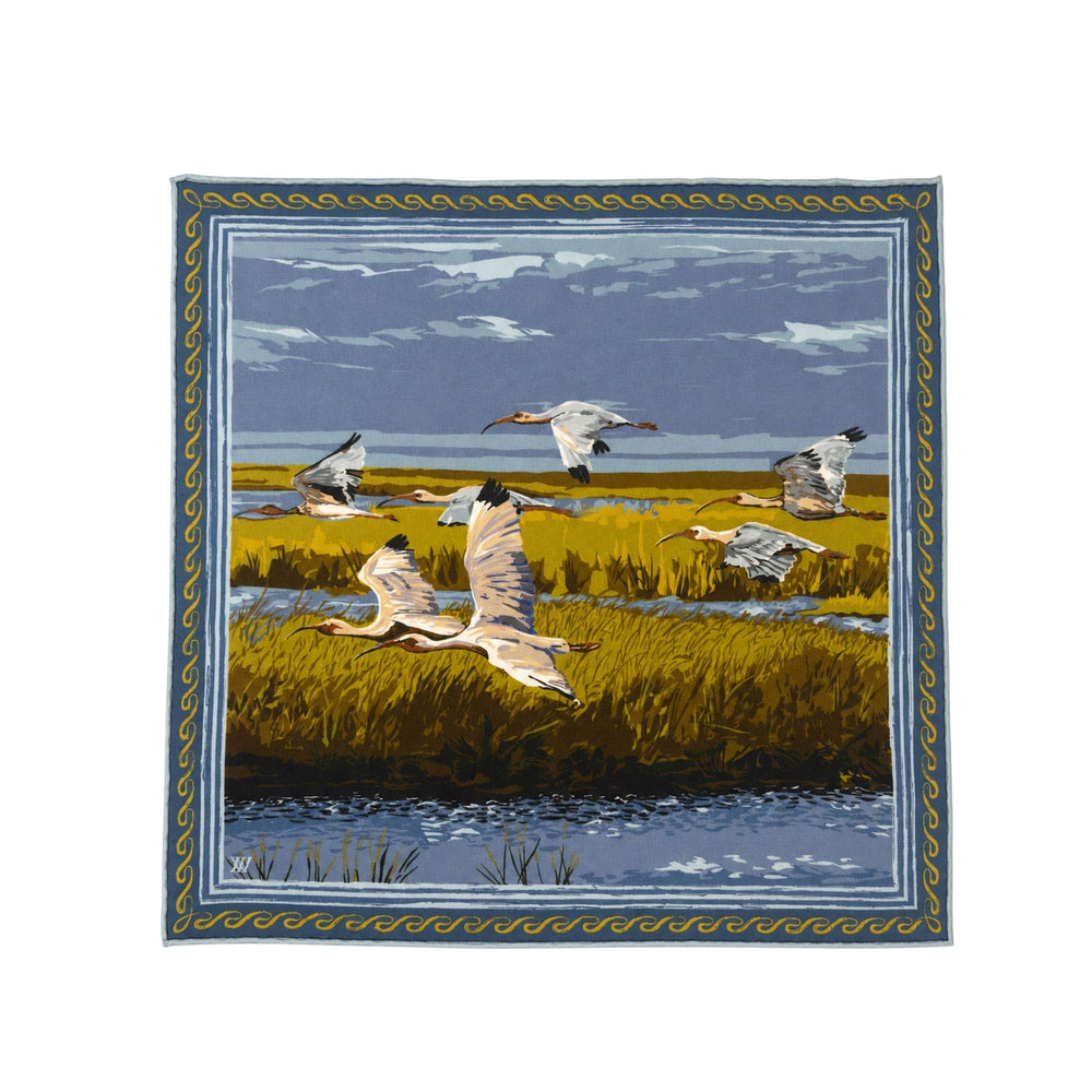 Double Sided Silk Scarves - Gold and Blue Marsh Flyer Scarf Renwood 25x25 