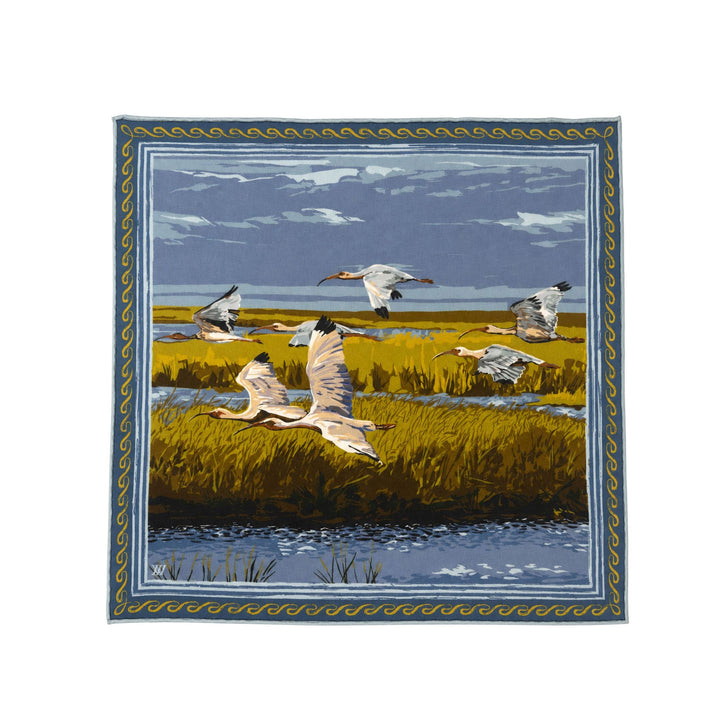 Double Sided Silk Scarves - Gold and Blue Marsh Flyer Scarf Renwood 25x25 