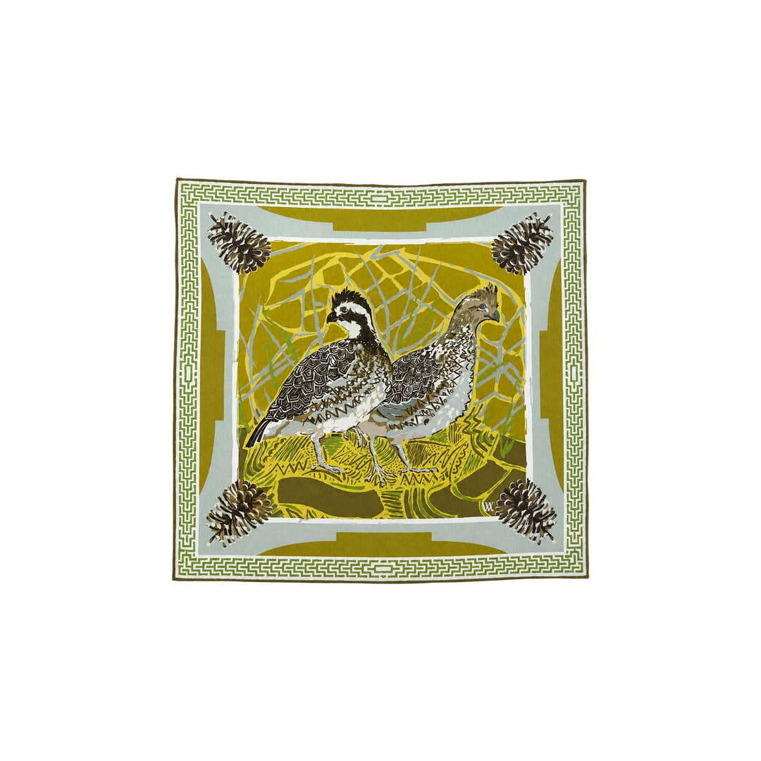Double Sided Silk Scarves - Gold Quail Pair Scarf Renwood 11.5x11.5 