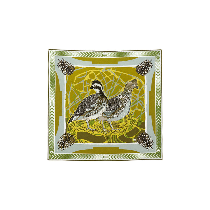 Double Sided Silk Scarves - Gold Quail Pair Scarf Renwood 11.5x11.5 